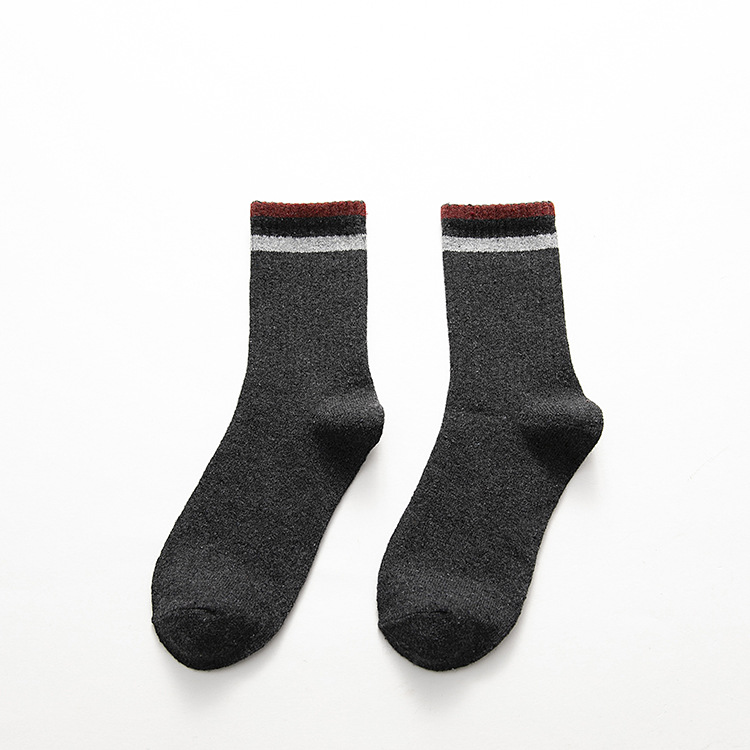 Men Two Bars Wool Socks Solid Color Casual Fashion Retro England College Wind Ventilation Ankle Socks